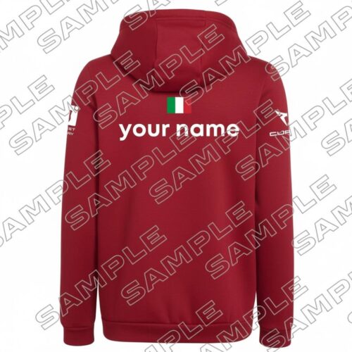 foto posteriore felpa cappuccio personalizzabile rosso